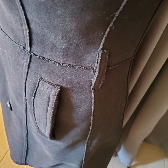 Vintage 90s Black Be Rock Los Angeles Express Long Coat Jacket, S-M - Picture 14 of 16